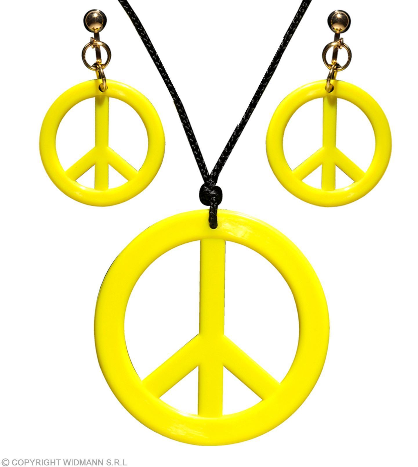 Hippie ketting en oorringen neon, geel peace