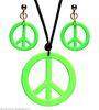 Hippie ketting en oorringen neon groen peace