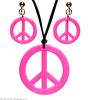 Hippie ketting en oorringen neon roze peace