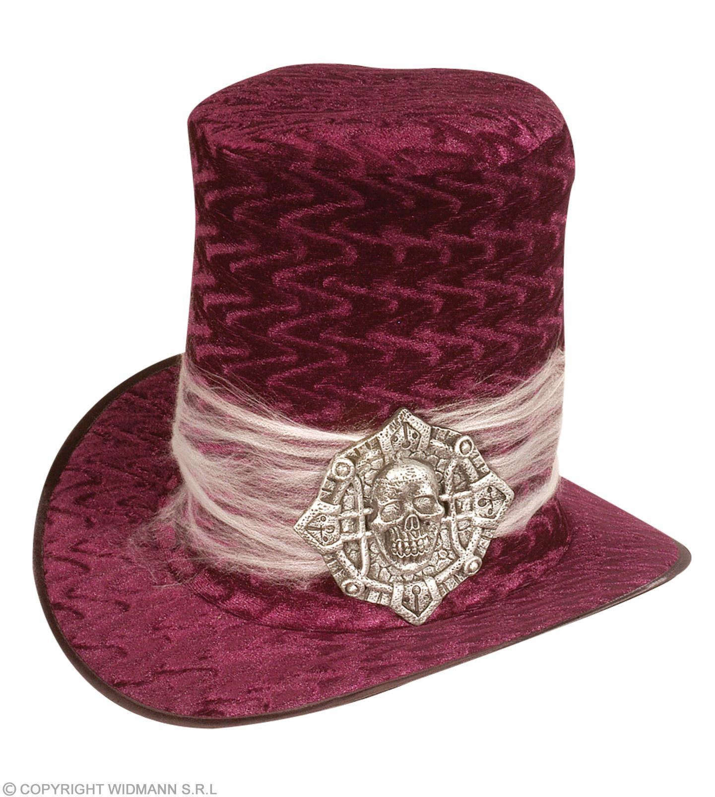 hoge hoed fluweel met schedel paars