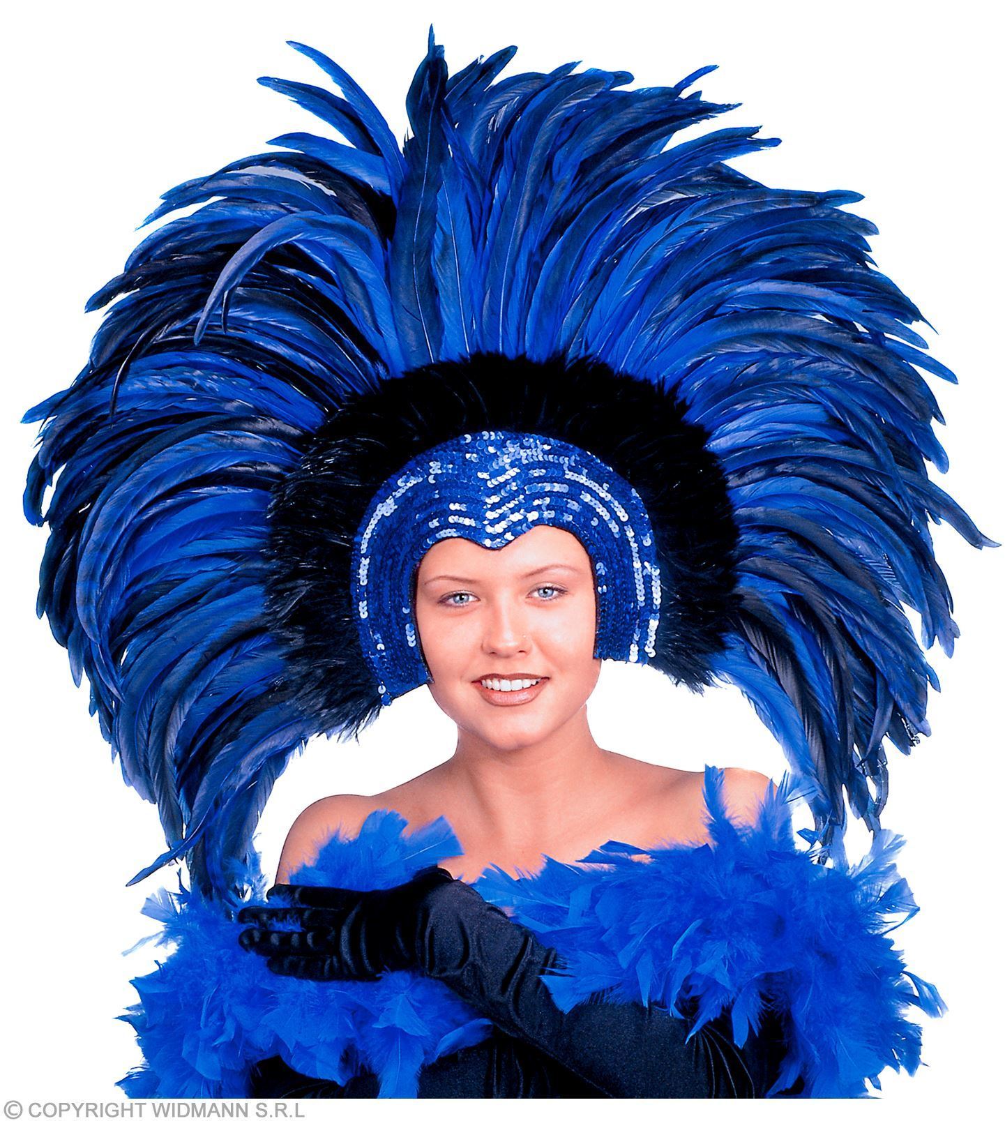 Hoofdbedekking blauw met veren, Brazil hoofdtooi showgirl luxe