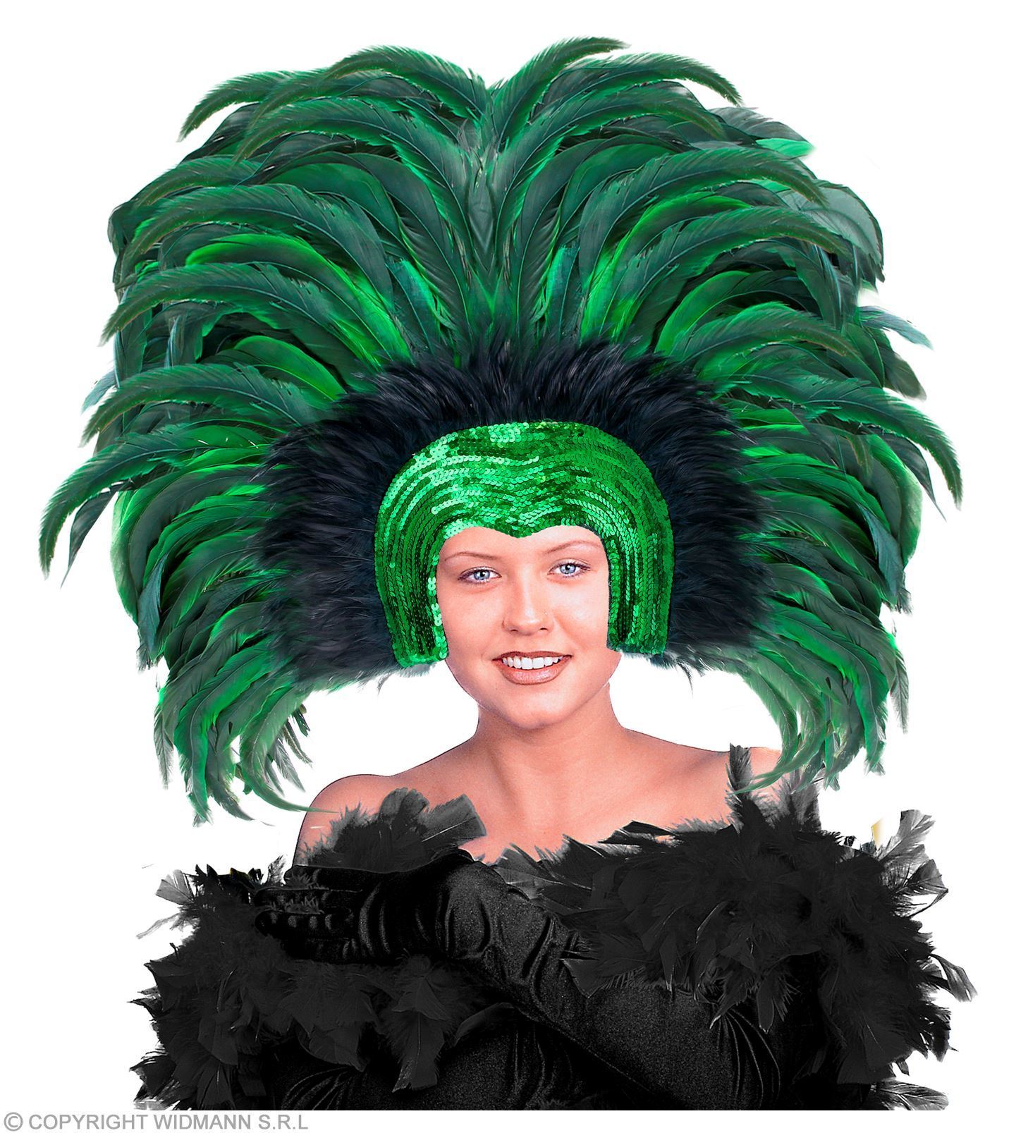 Hoofdbedekking groen met veren, Brazil hoofdtooi showgirl luxe