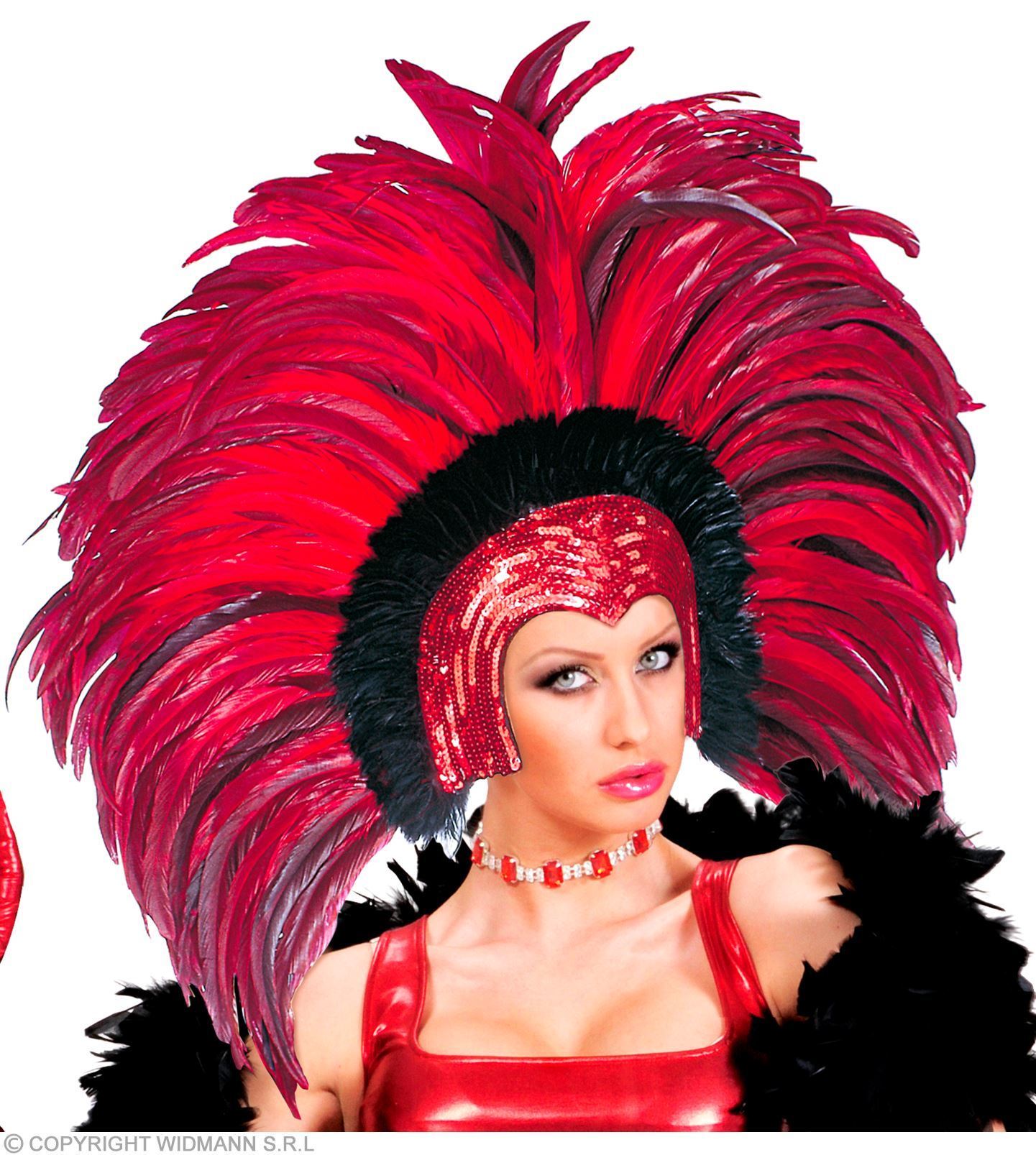 Hoofdbedekking rood met veren, Brazil hoofdtooi showgirl luxe