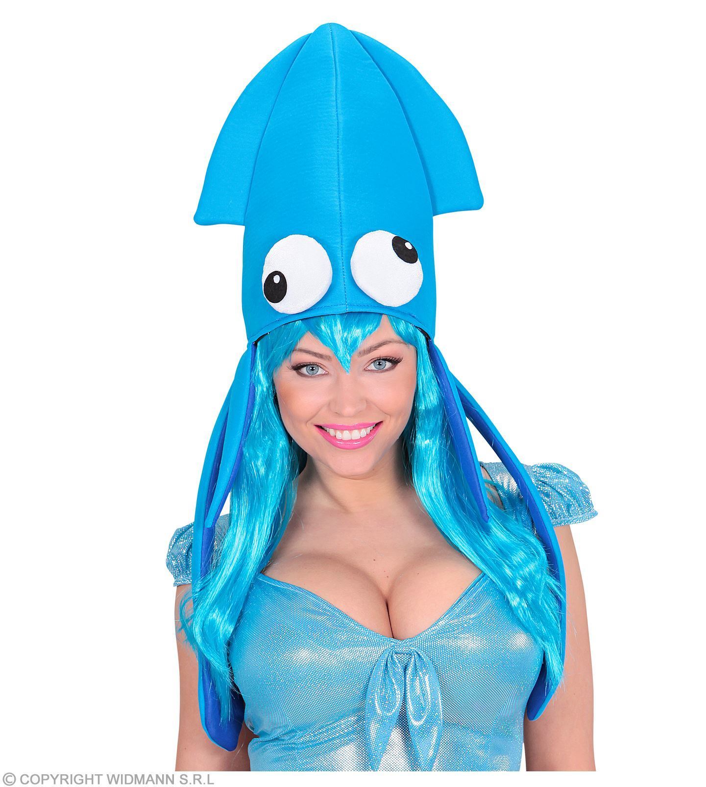 inktvis hoed, blauw. Blauw inktvis hoeden met lange tentakels