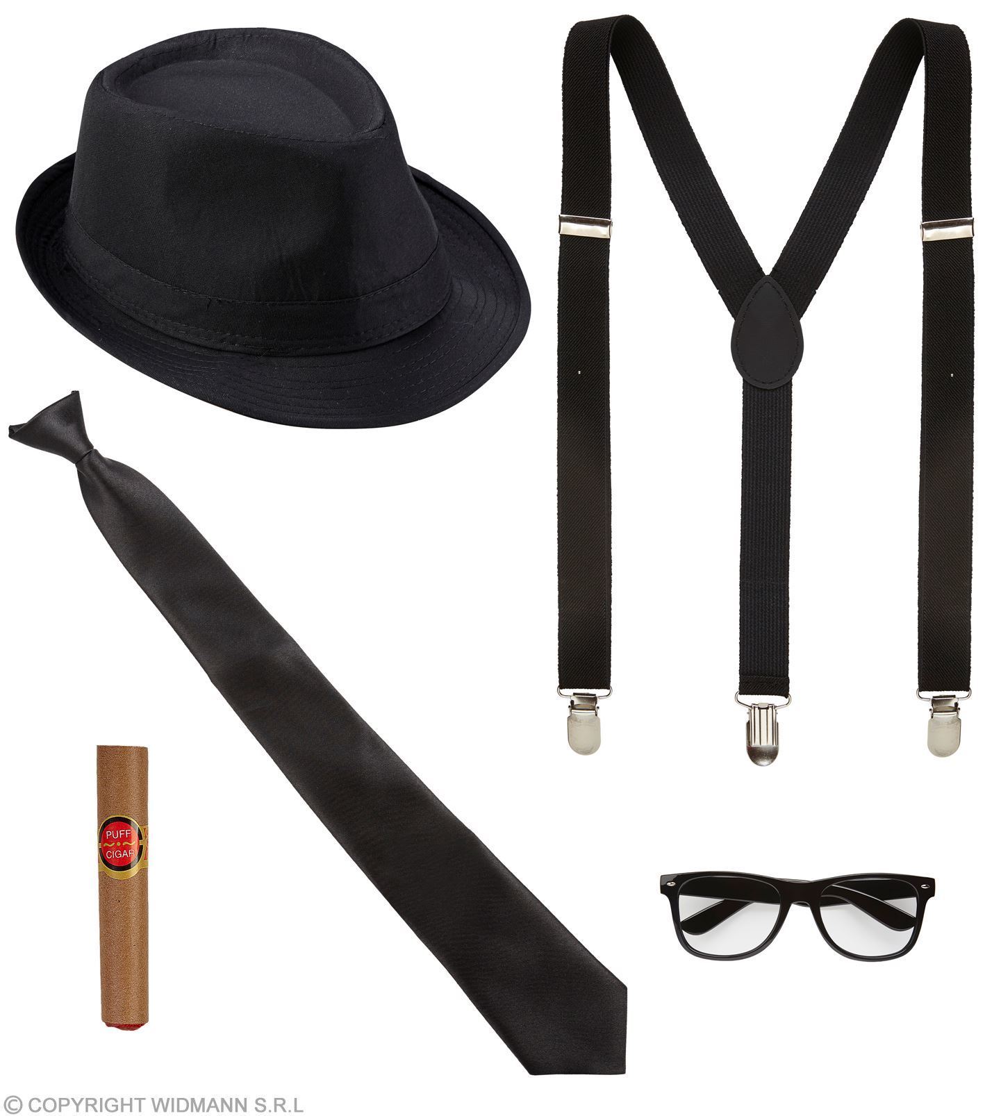 king of blues set hoed, bretels, stropdas, bril, sigaar