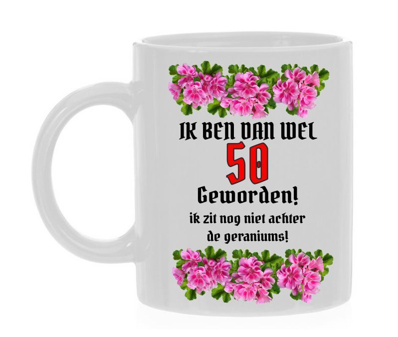 leuke beker verjaardag geranium mok 58 jaar leeftijd grappig orgineel 