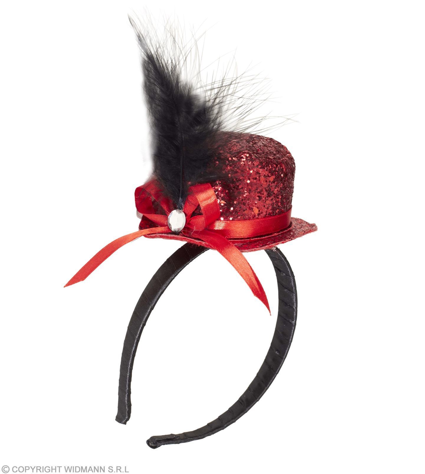 mini hoed met veren en tule, rood