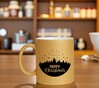 foto 2 mok merry christmas landscape round design gouden glitter koffie mok