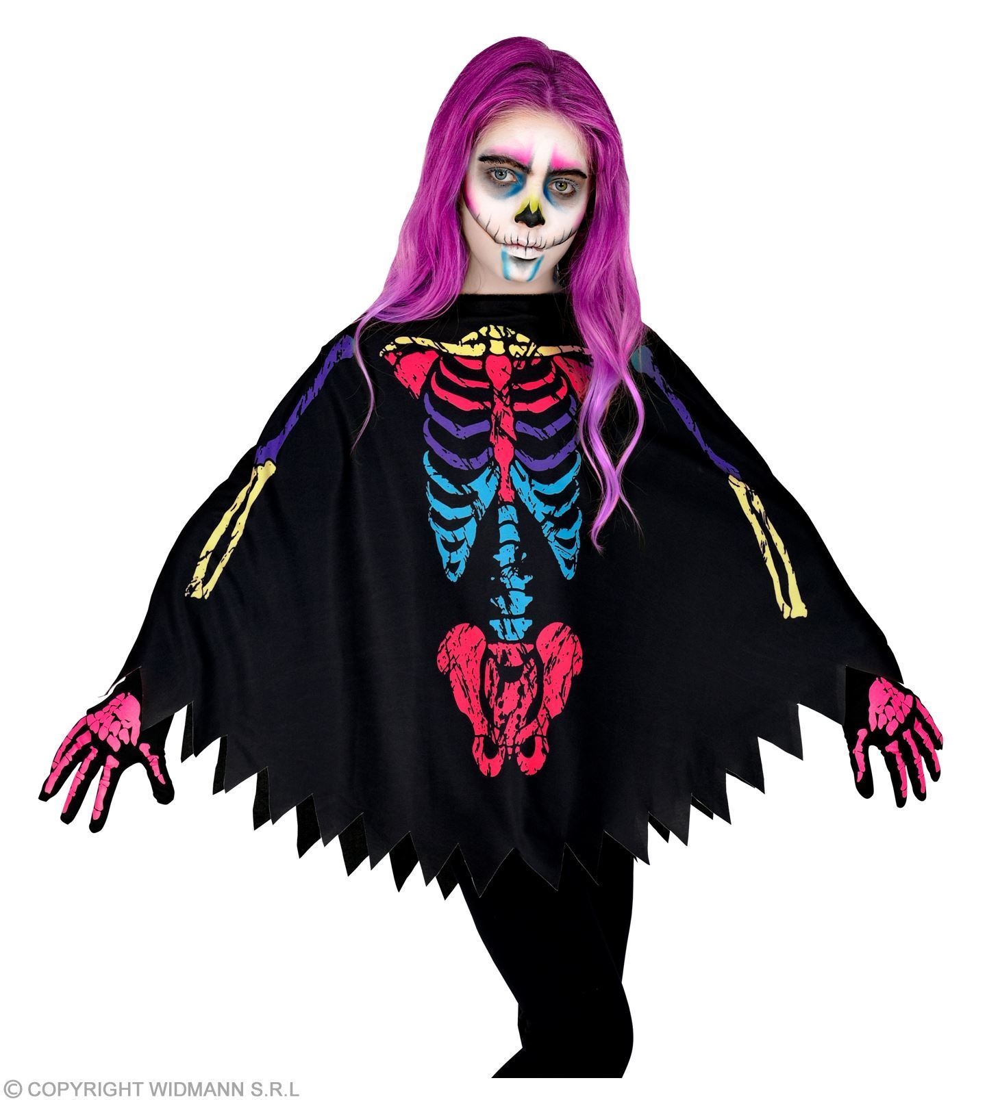 Poncho kind kleurrijk skelet meisje