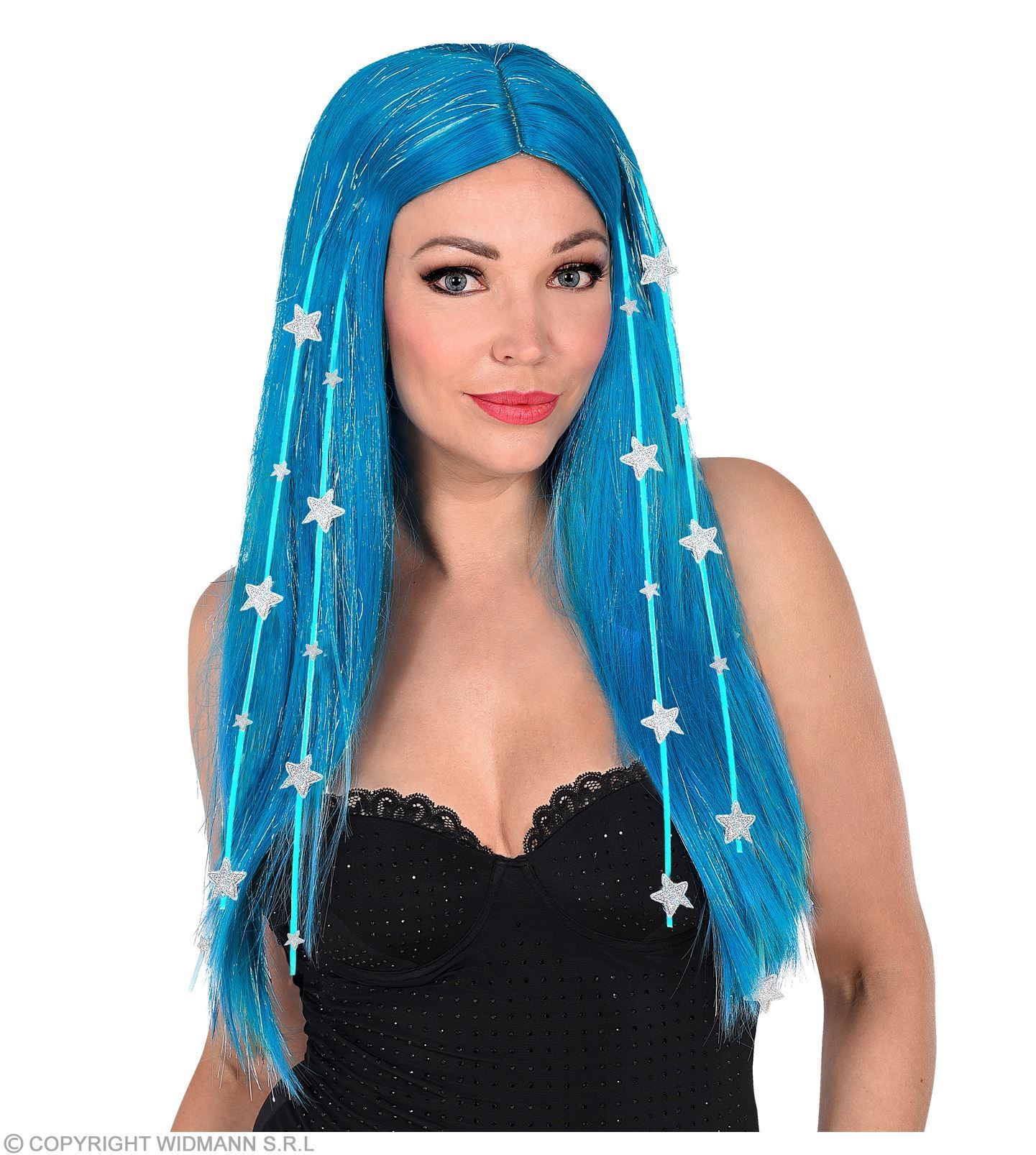 pruik, droomhaar fee blauw met sterren in het haar