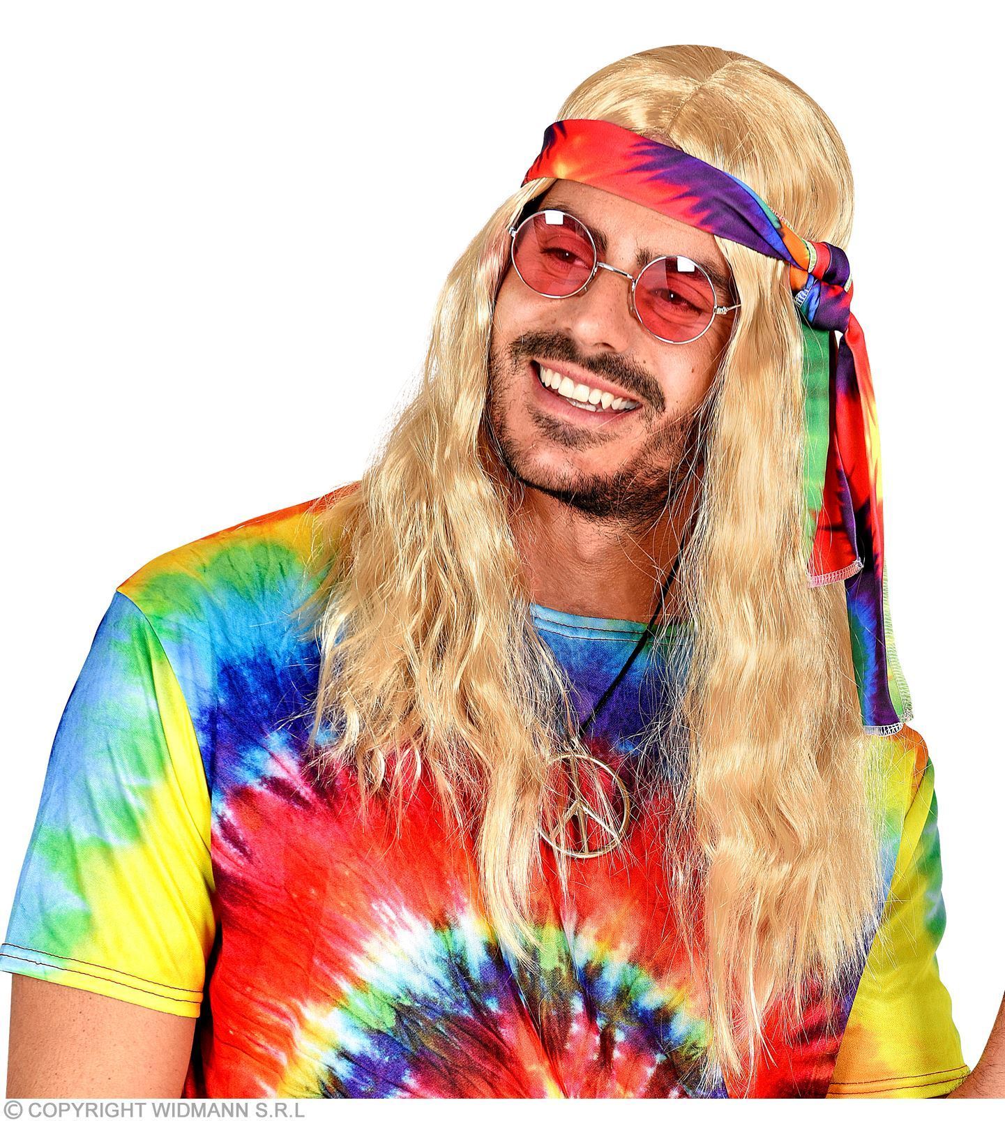 pruik, hippie met tie-dye hoofdband, zwart