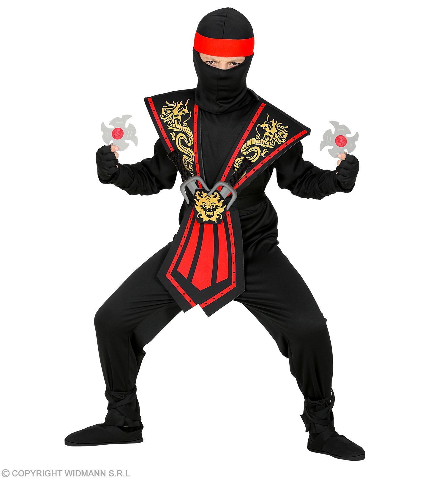 Rode ninja kostuum jongens met wapens verkleedpak kind kombat 