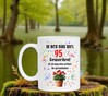 foto 2 verjaardag mok leeftijd 95 jaar tekst geraniums en colour print