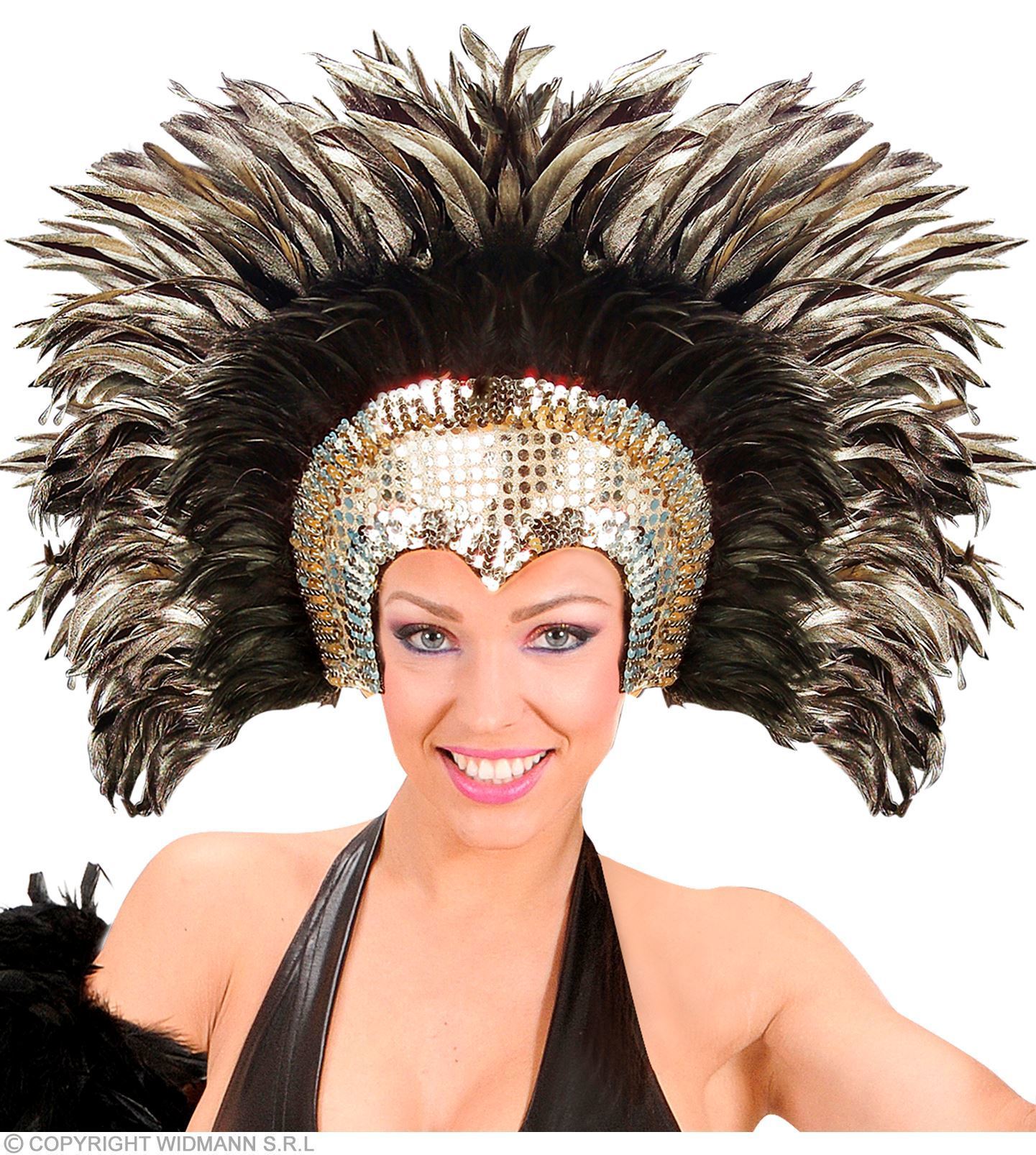zilvere hoofdbedekking met veren, cabaret brazil hoofdtooi showgirl zilver