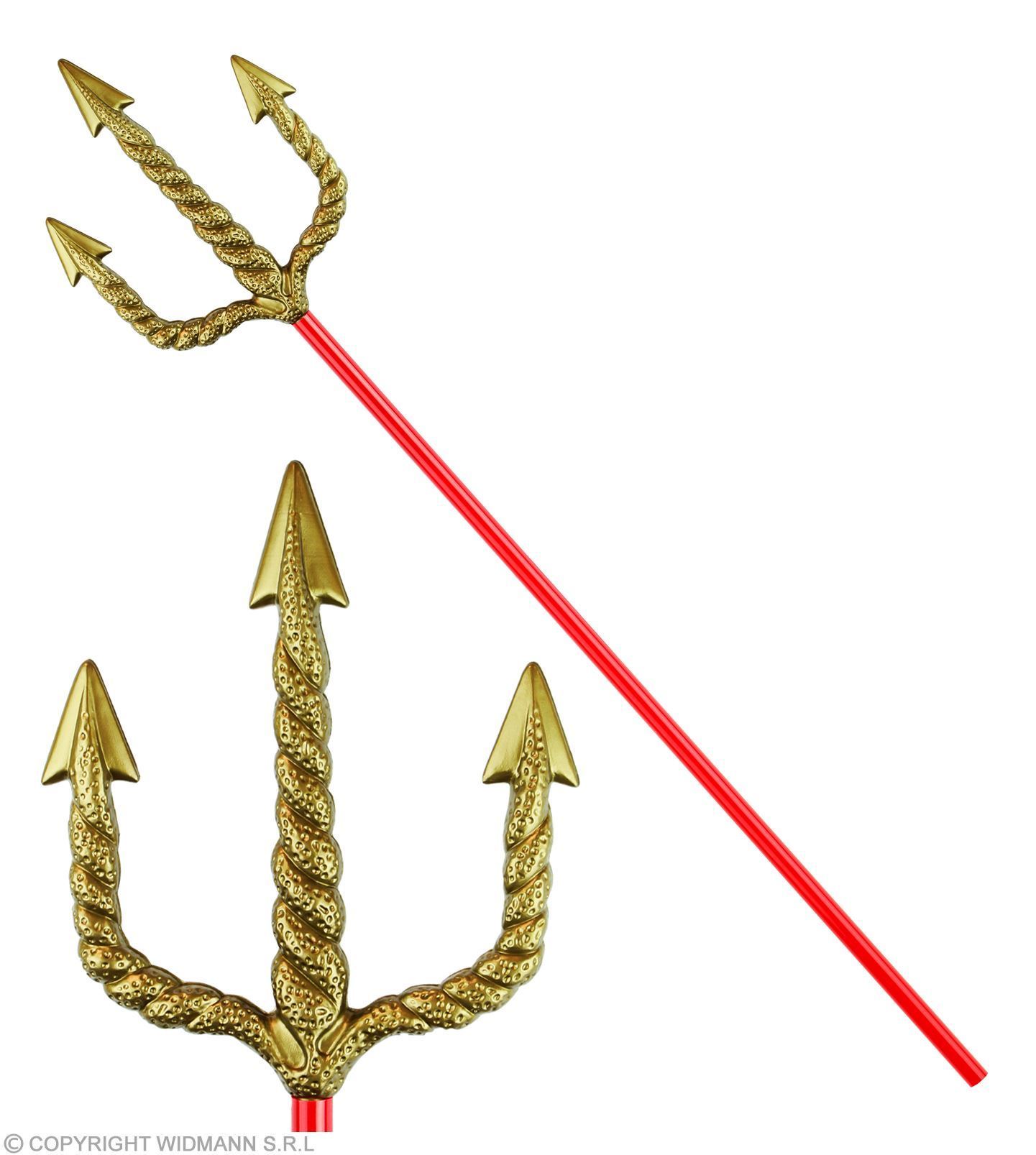 Duivels 3-puntig wapen goud, rode stok 120cm