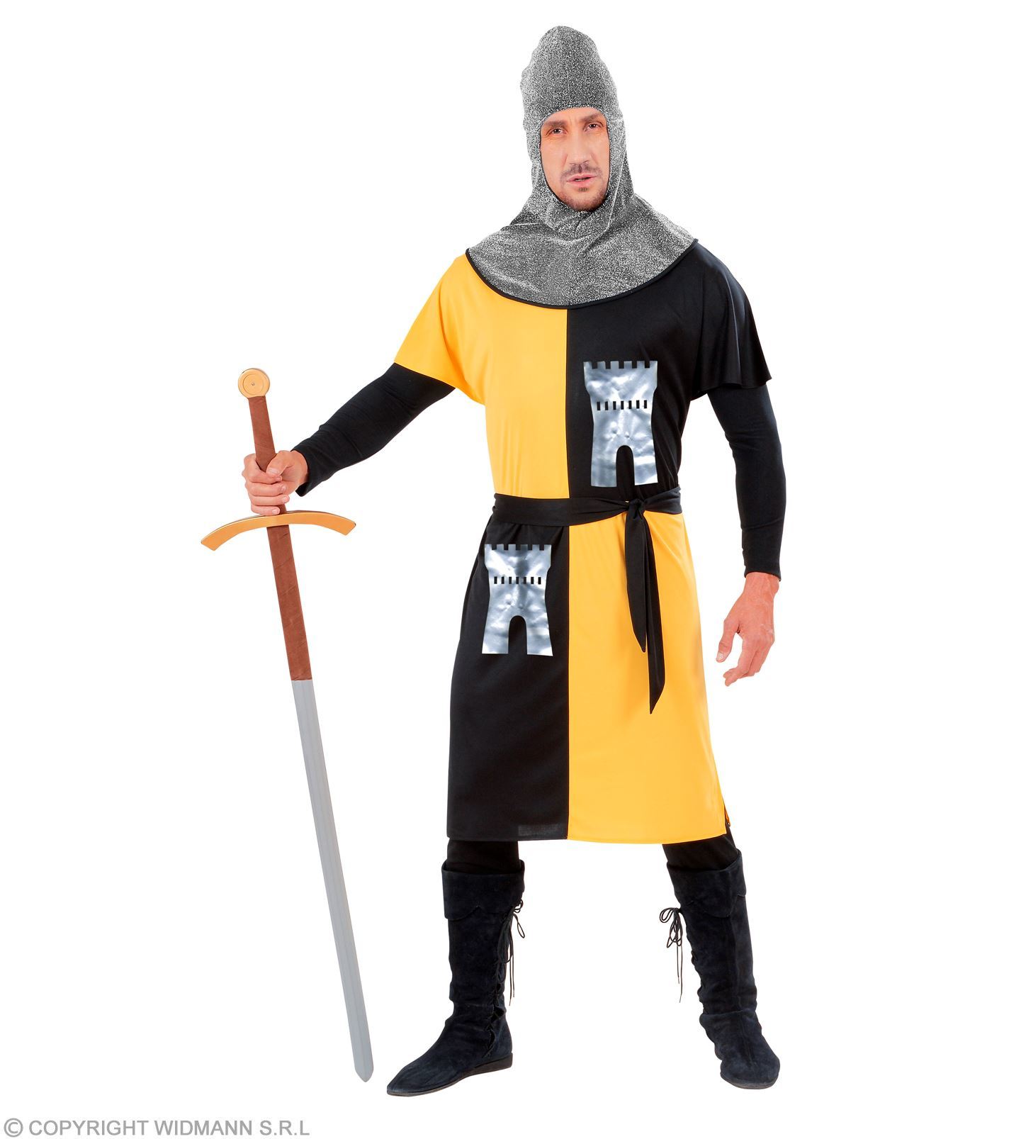 Gele Middeleeuwse strijder kostuum Ridder outfitje geel volwassen heren
