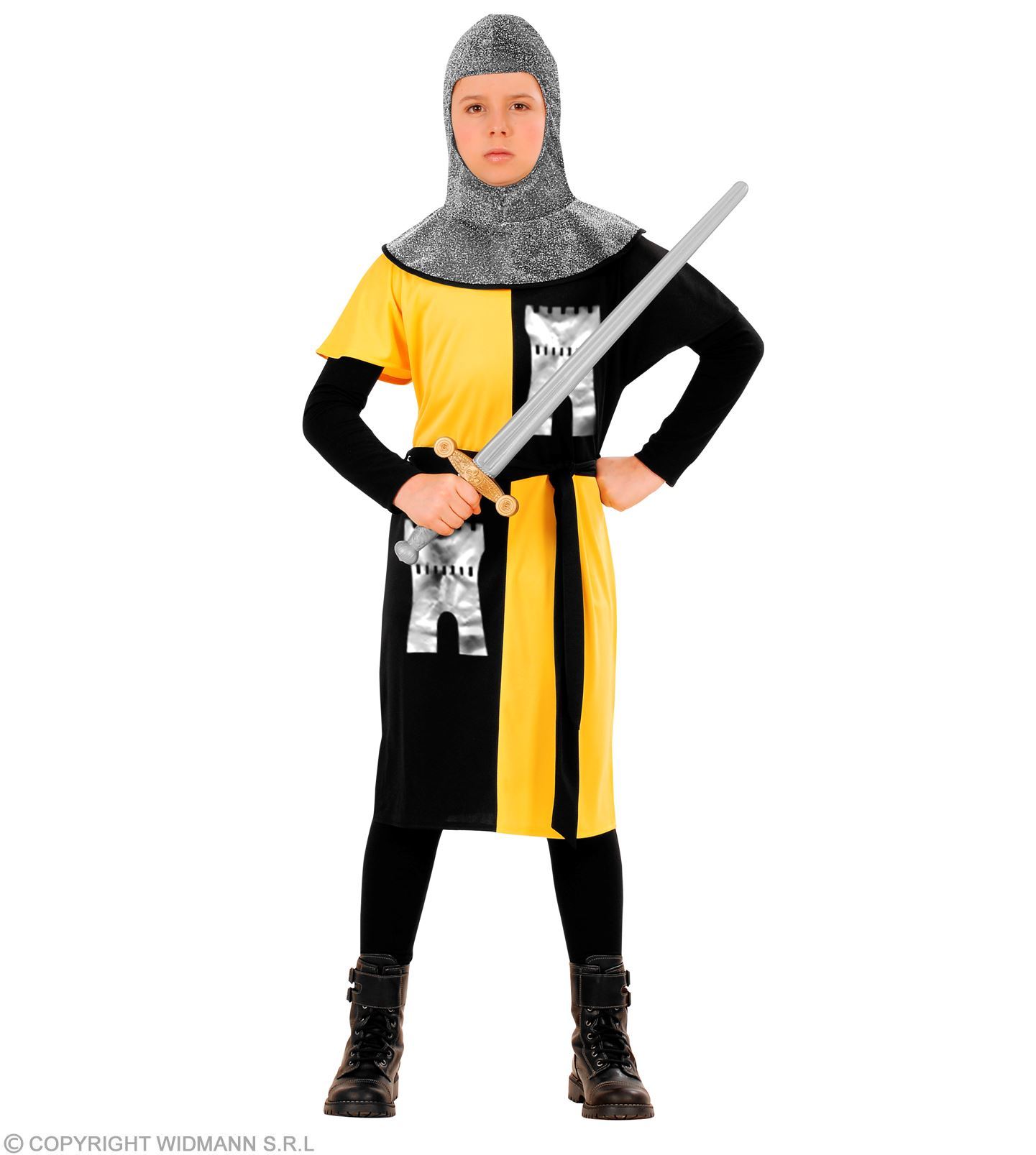 Gele Middeleeuwse strijder kostuum Ridder outfitje geel voor jongens