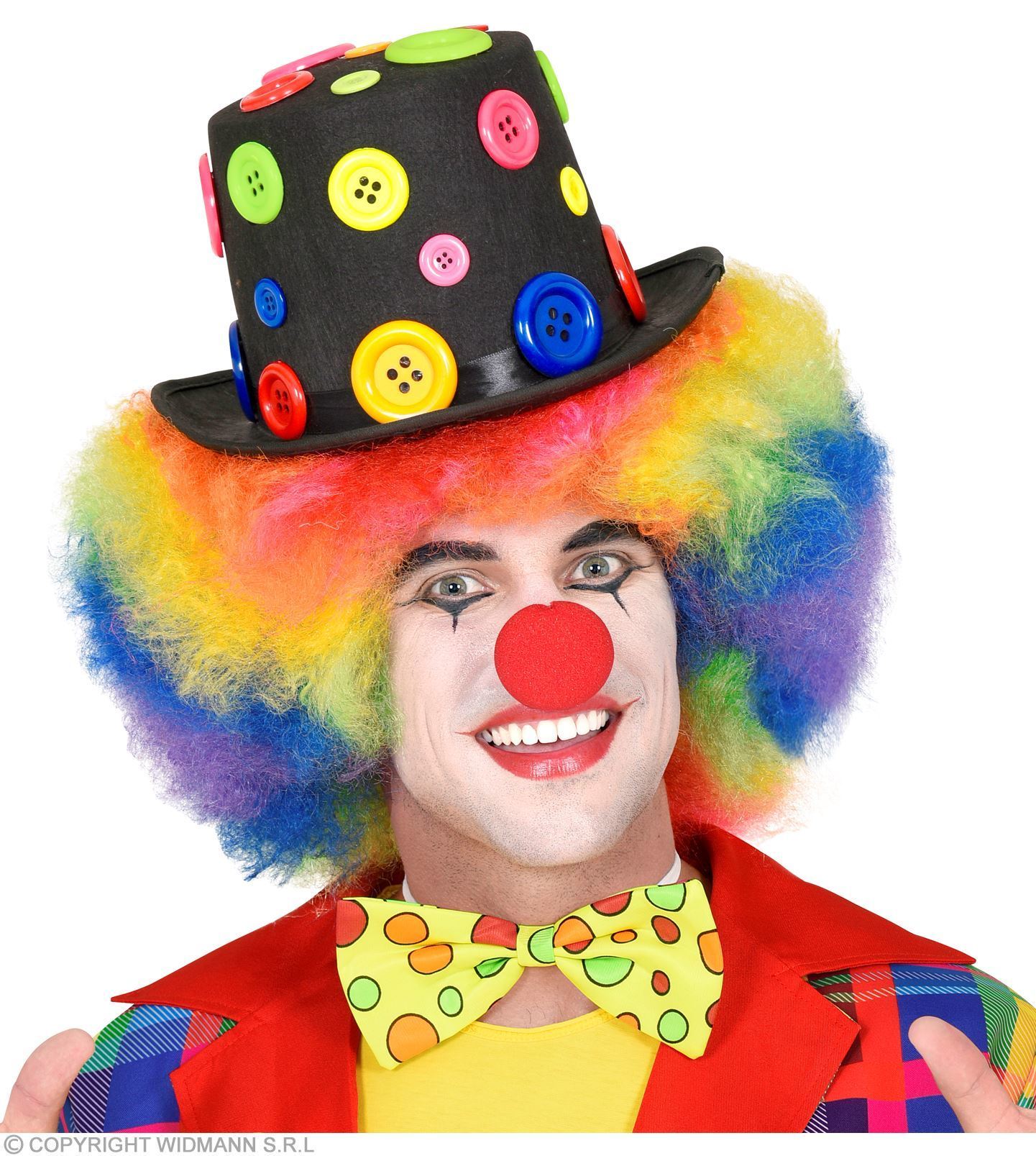 Hoge hoed met gekleurde knopen clowns hoed