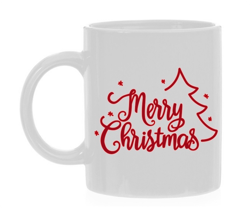 Witte koffiemok Merry Christmas mok met dennenboom