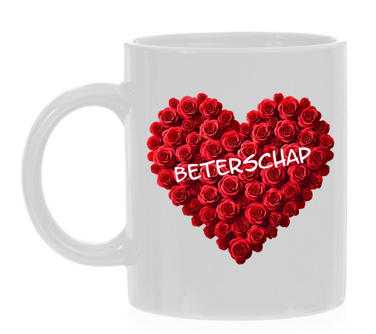 Beterschap mok met rood hart en rozen opdruk