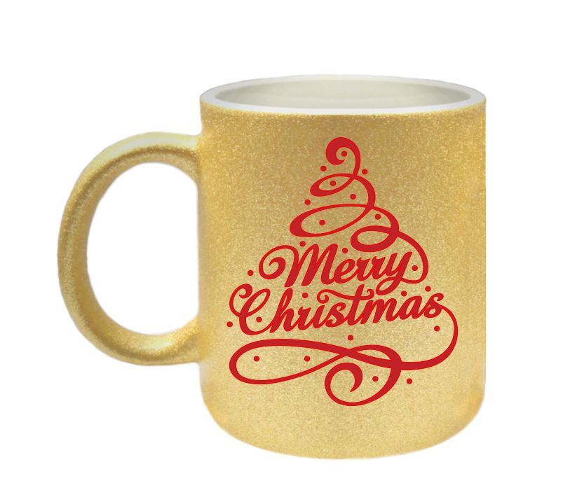 foute gouden glitter koffie mok Merry Christmas