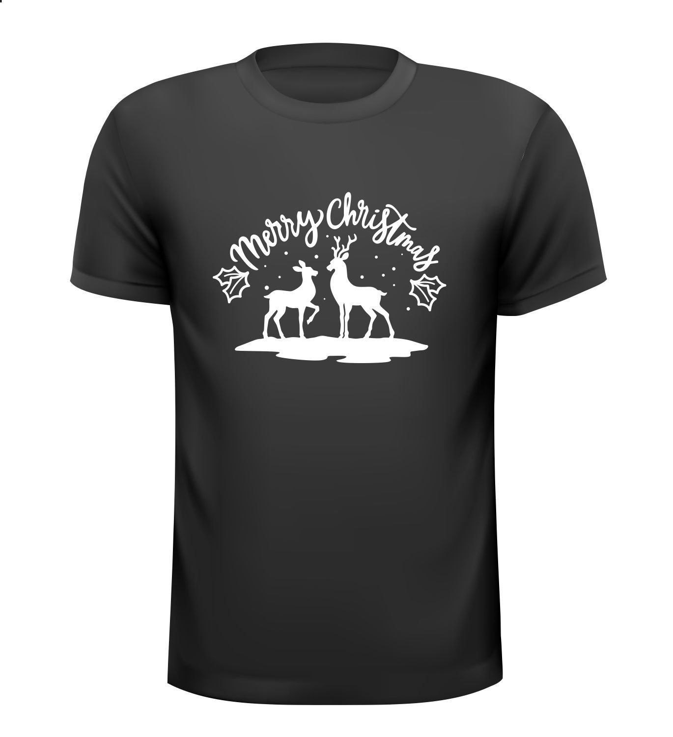 Kerst T-shirt Merry Christmas met herten opdruk