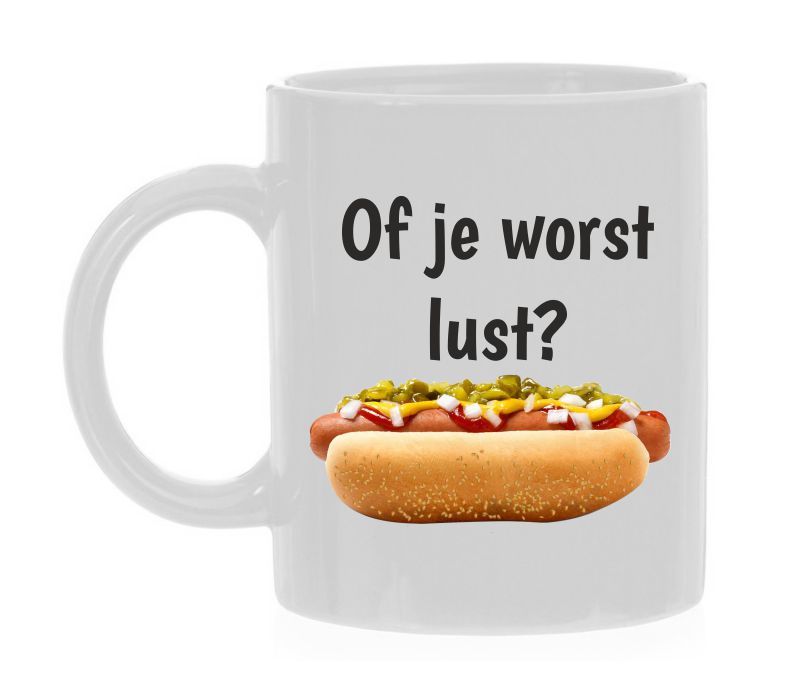 Koffie mok of je worst lust hotdog