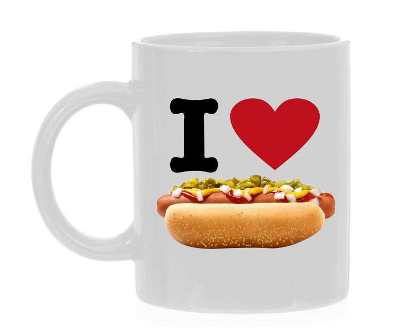 Mok i love hotdog koffiemok voor hotdog liefhebbers.