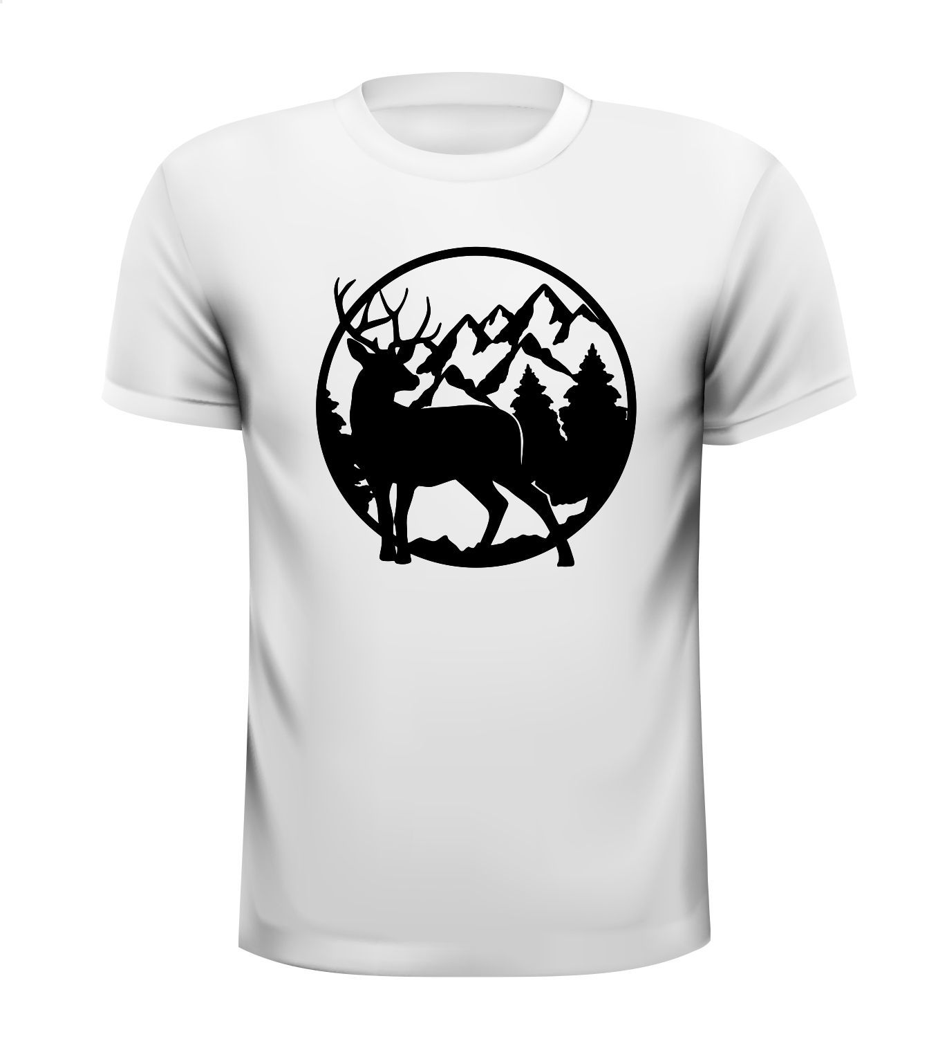 Wit T-shirt rendier met besneeuwde bergtoppen