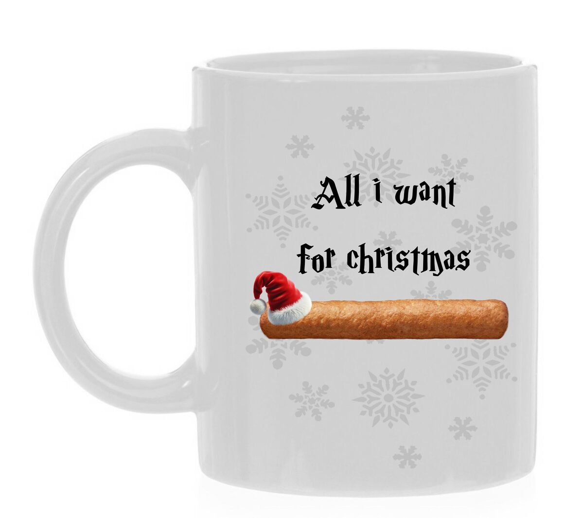 Witte Kerst mok All i want for Christmas frikandel