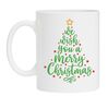 Witte kerst mok we wish you a merry Christmas in de vorm van een kerstboom
