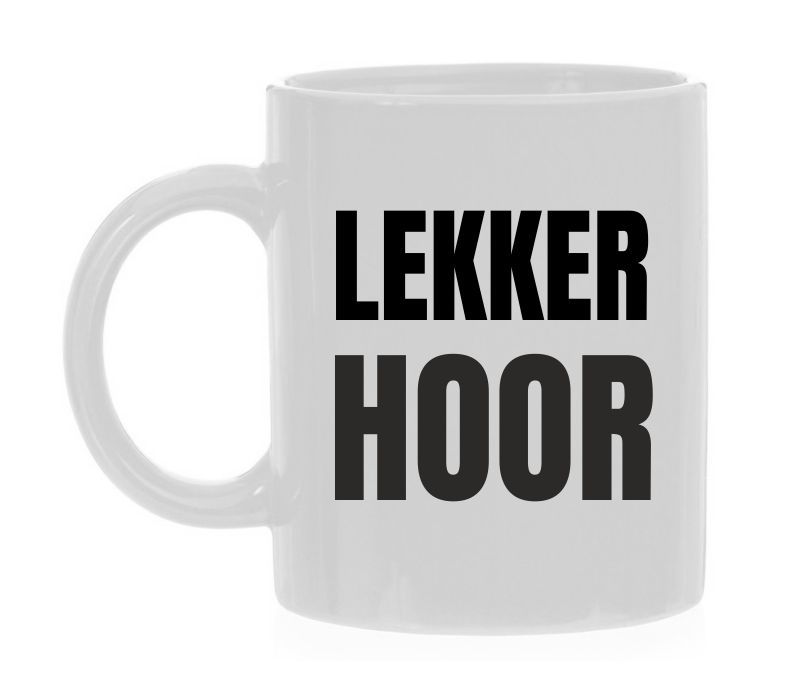 Witte koffie of thee Mok met de tekst lekker hoor