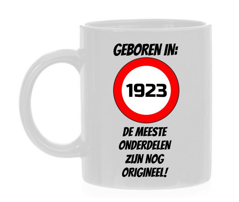 Beker met opdruk geboren in het jaartal 1923