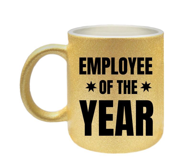 Mok employee of the year gouden glitter koffie mok