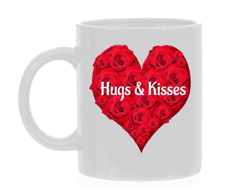 Mok voor Valentijn hugs and kisses knuffel en kusjes