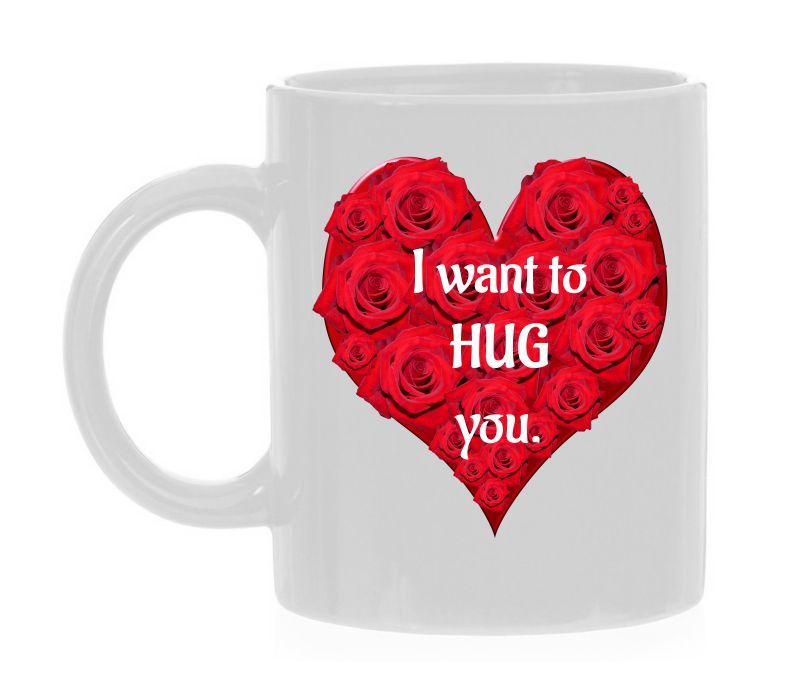 Mok voor Valentijn i want to hug you knuffelen knuffel