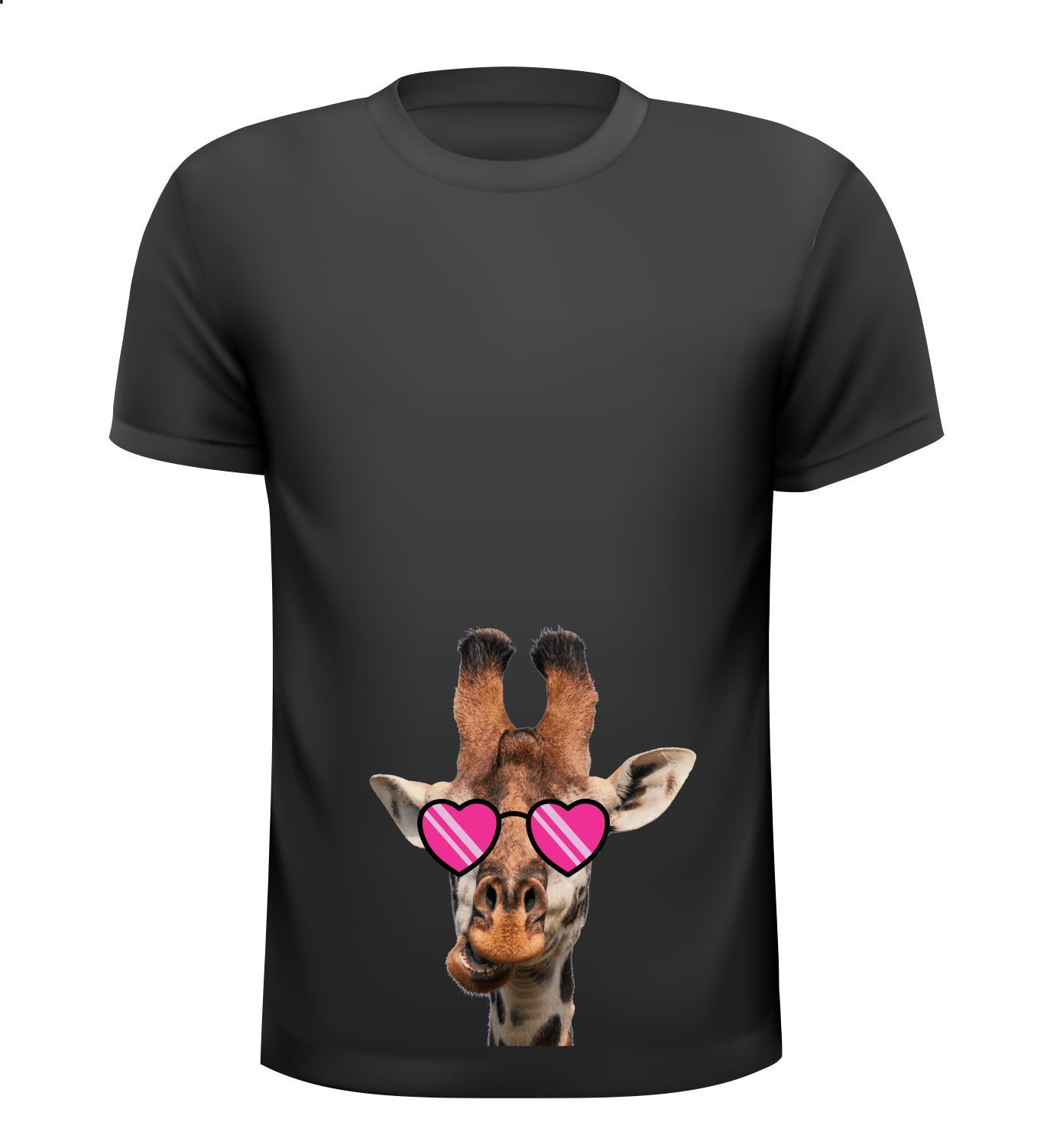 Valentijn T-shirt verliefde giraffe met hartje zonnebril