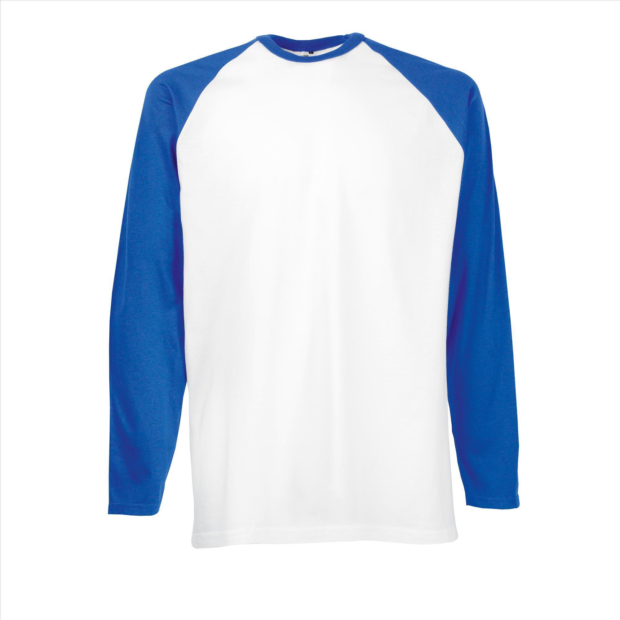 Baseball T-shirt Lange mouw wit met die royal blauwe mouwen