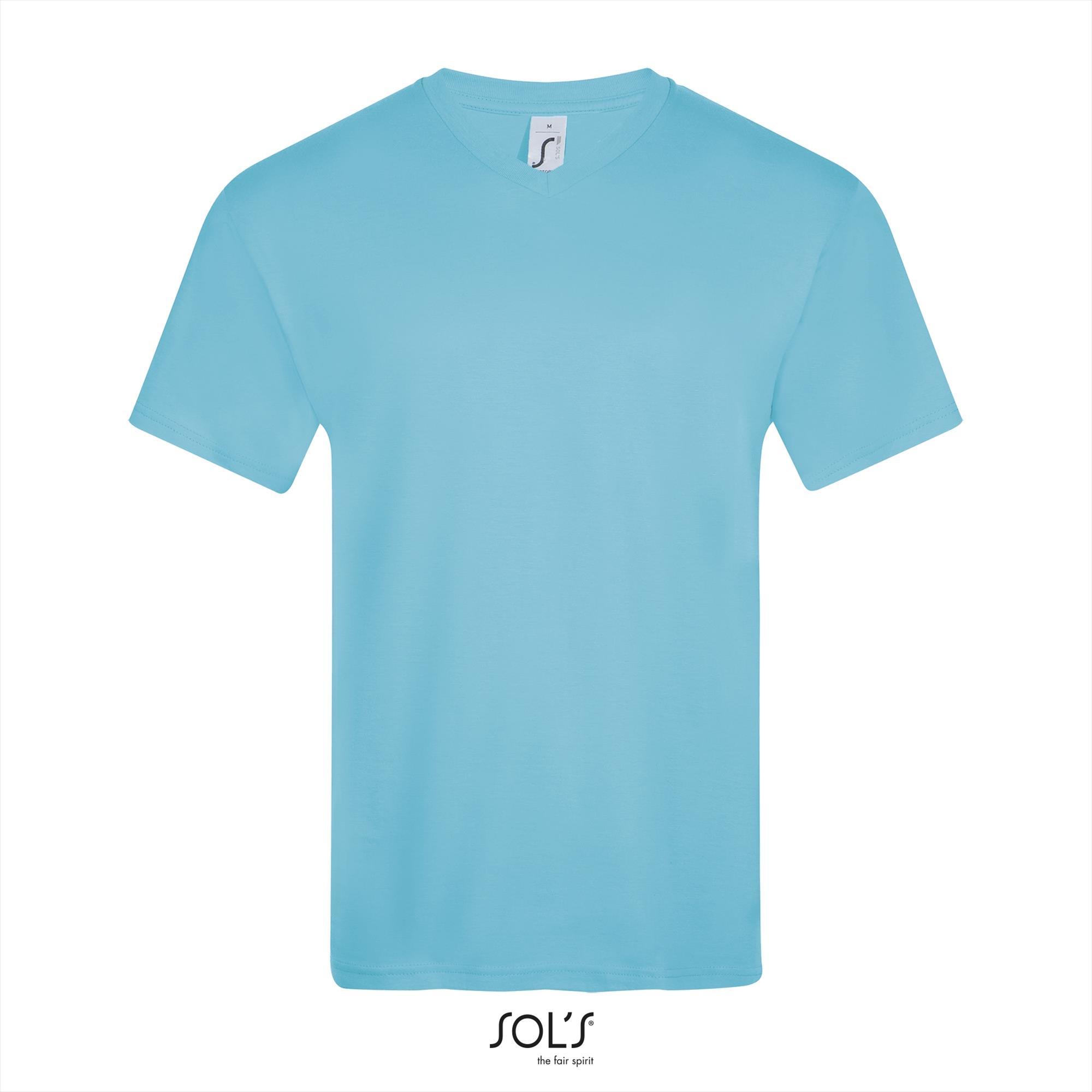 Heren T-shirt atoll blue met een V-neck Victory blauw