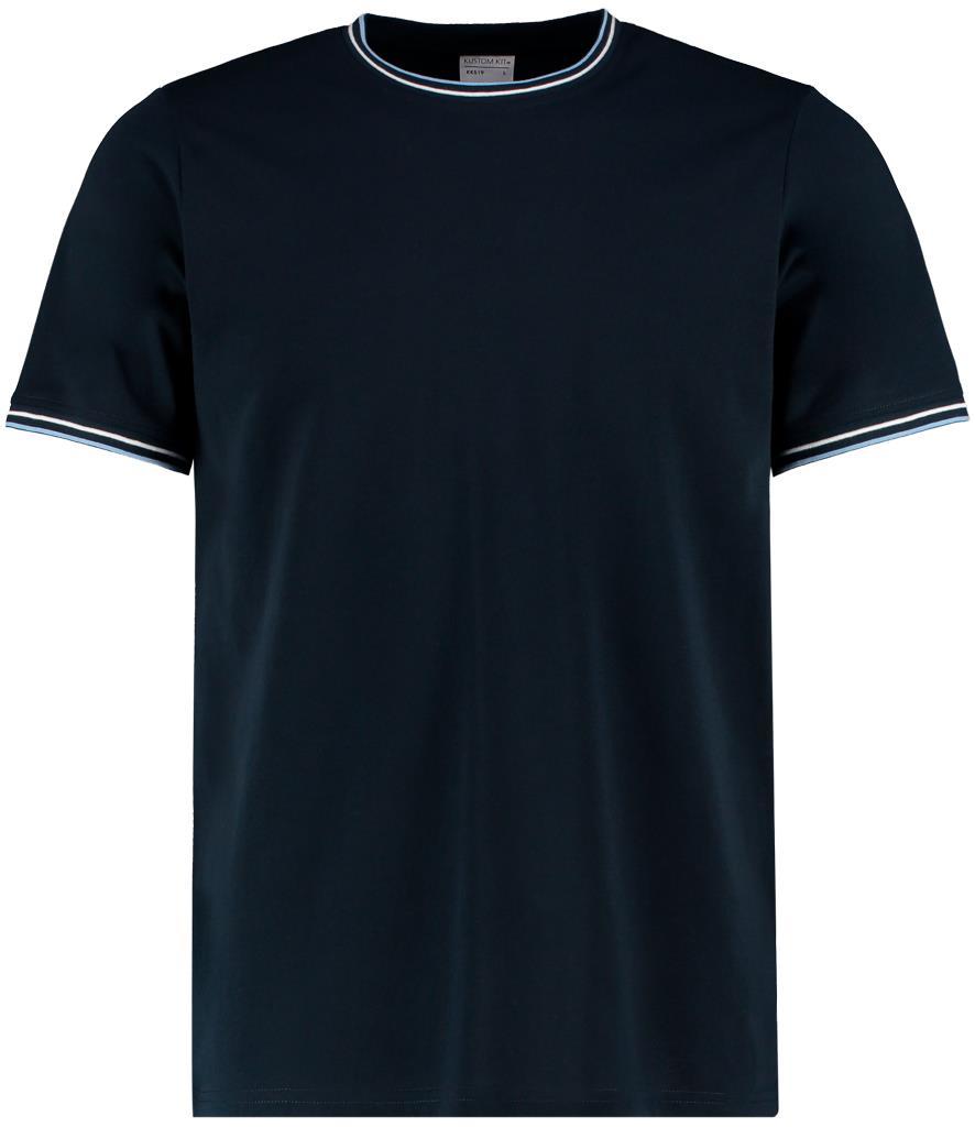 Marine blauw Heren T-shirt met modieuze pasvorm met licht blauwe kraag