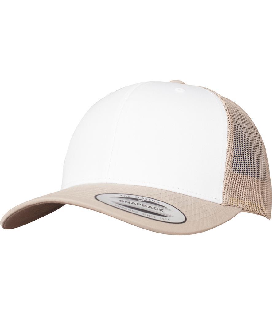 Retro gekleurde trucker pet Kaki met wit 