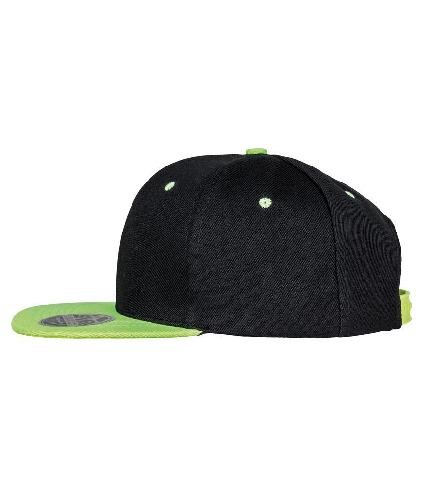 Zwarte Pet met de klep in de kleur lime groen Volwassen Bronx Snapback Cap