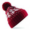 Heerlijke warme winter muts rood met foute print apre skie foute gebreide muts