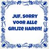 Tegeltje Juf, sorry voor alle grijze haren!