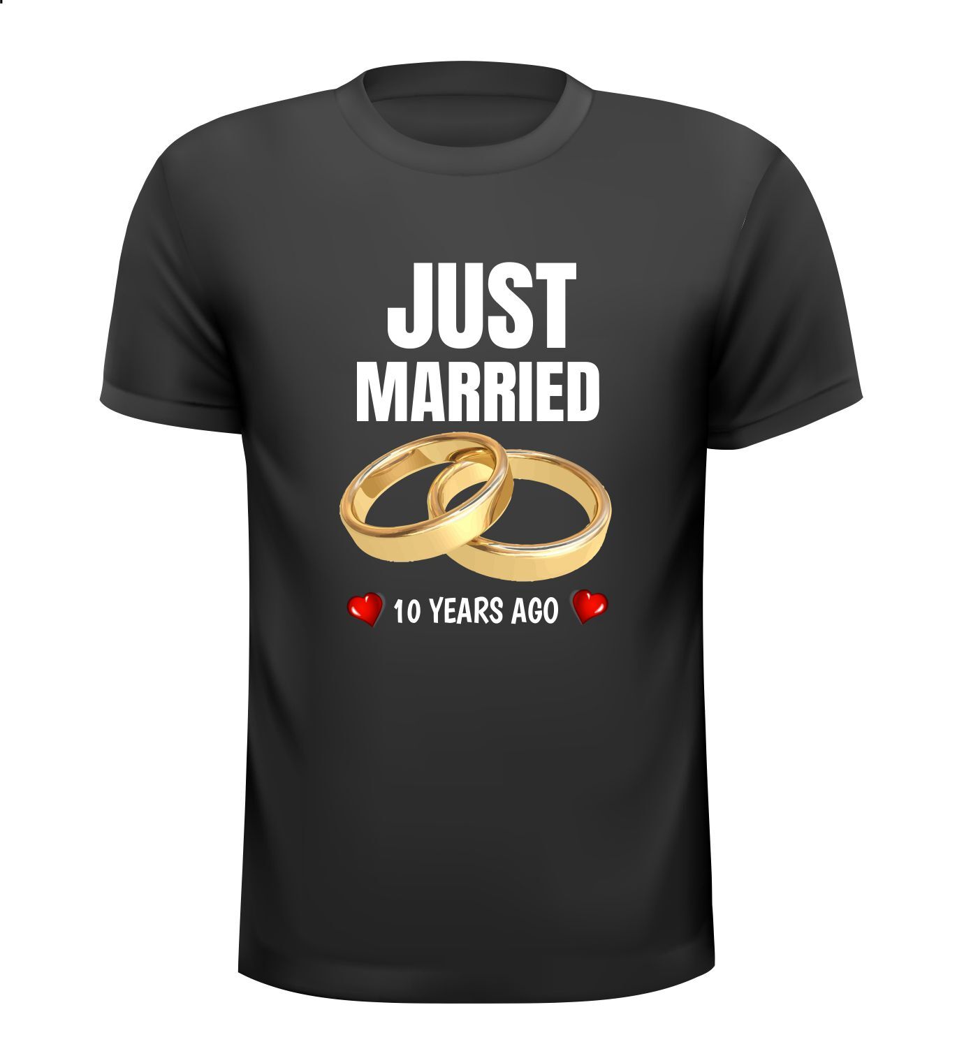 T-shirt Just Married 10 years ago pas getrouwd 10 jaar geleden!