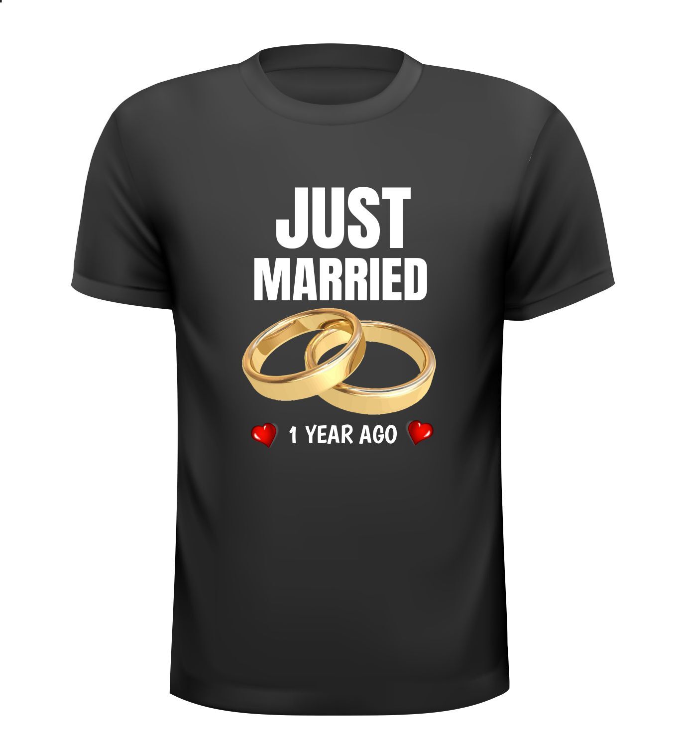 T-shirt Just Married pas getrouwd een jaar geleden one year ago