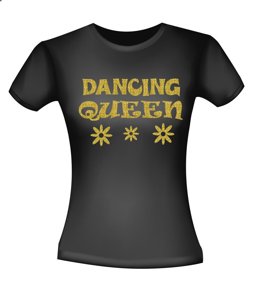 Dames Shirtje Dancing Queen seventies gouden glitters lekker fout shirt