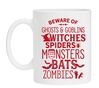 Halloween koffie mok  beware of ghosts gobling witches spiders monsters bats zombies