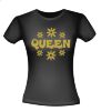 Shirt Queen seventies foute gouden glitter opdruk flower power