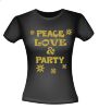 foto 2 Shirtje Peace love and party in foute gouden glitter opdruk flower power